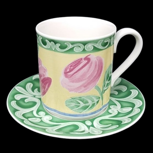 Villeroy & Boch Switch Summerhouse A Rose: Kaffeebecher / Henkelbecher mit Unterteller (7120940793993)