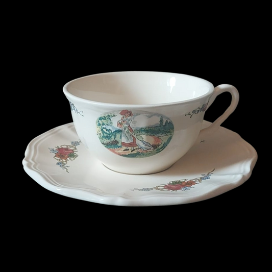 Sarreguemines Obernai France: Teetasse / Tasse mit Unterteller - Gans (7121091952777)