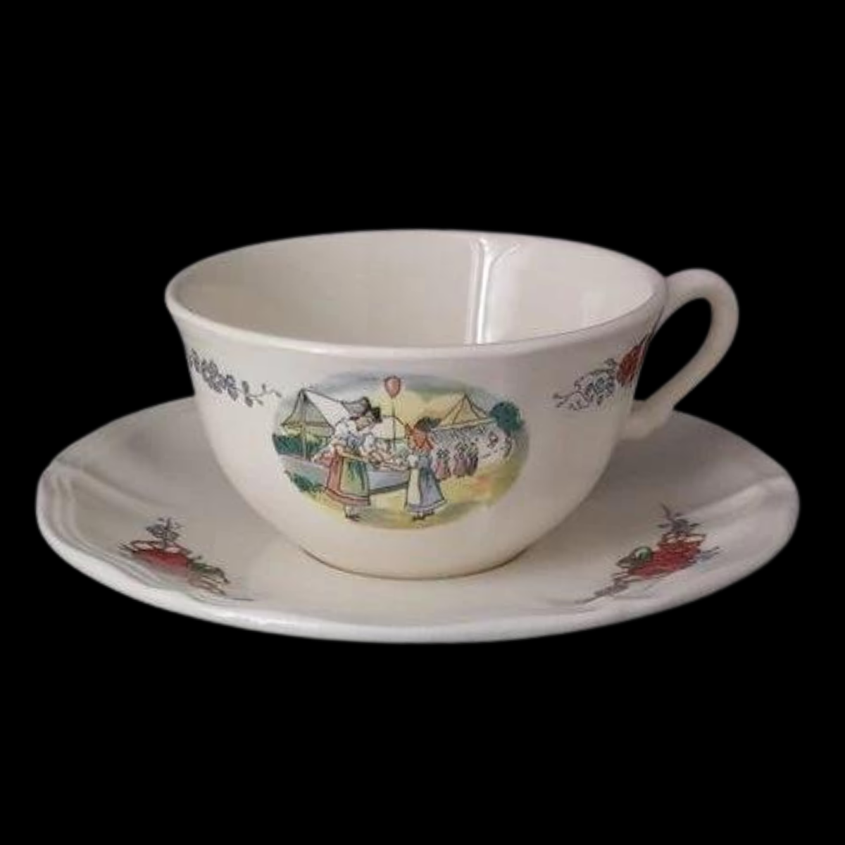 Sarreguemines Obernai France: Teetasse / Tasse mit Unterteller - Luftballon (7121089790089) (7121090019465)