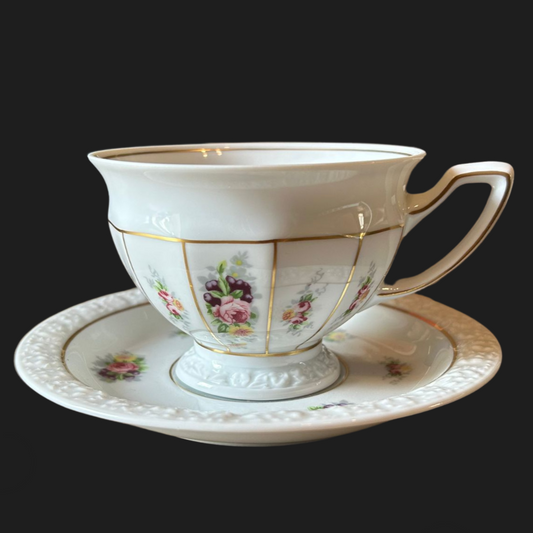 Rosenthal Classic Maria: Kaffeetasse mit Unterteller - Blumendekor mit Gold (8978784321860)