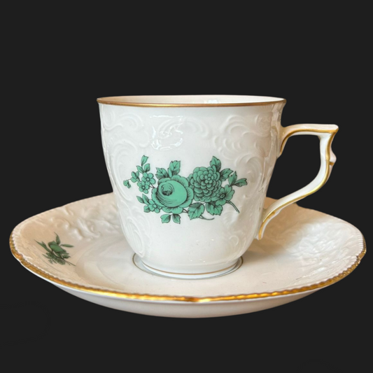 Rosenthal Sanssouci grüne Blume: Kaffeetasse mit Unterteller (8978888327492)