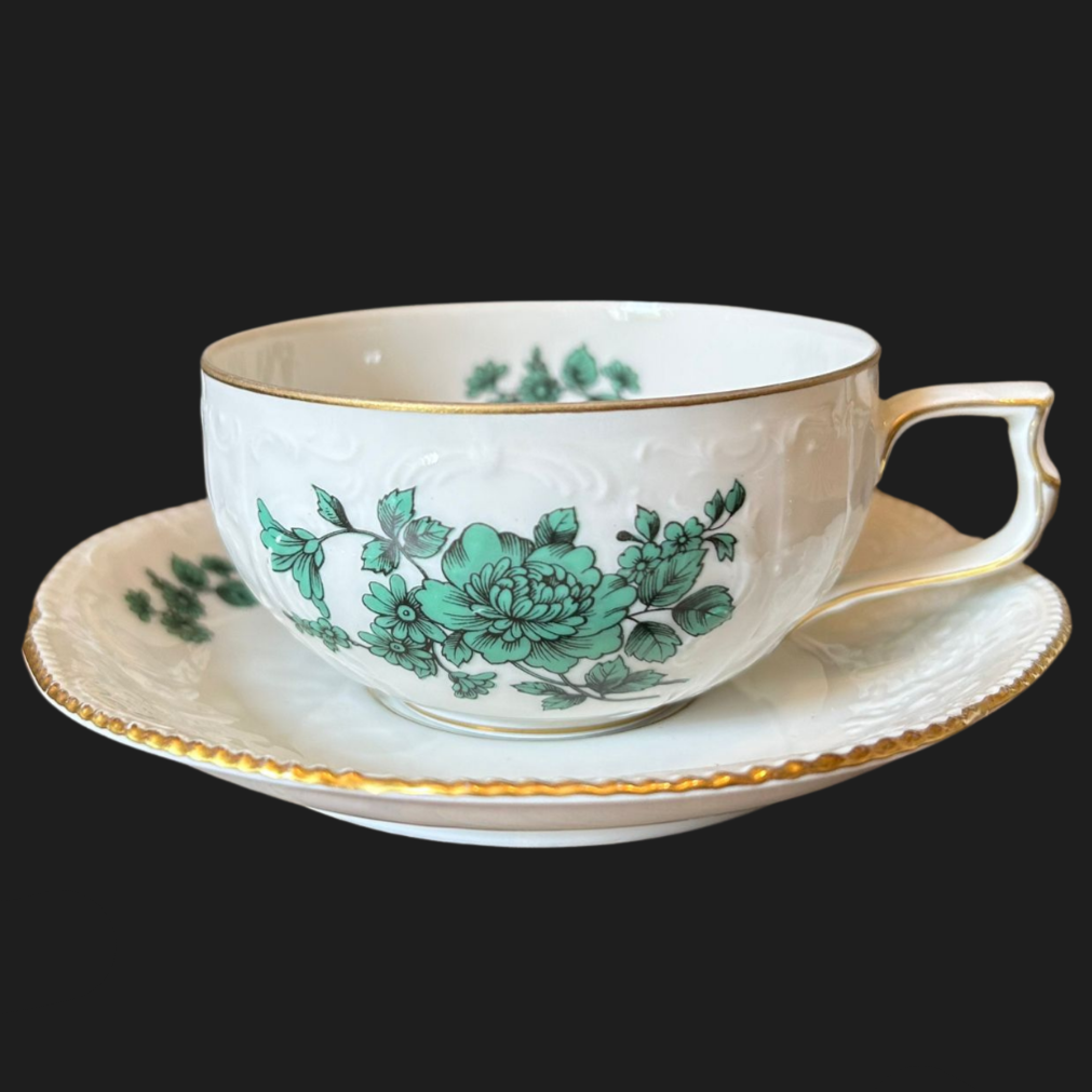 Rosenthal Sanssouci grüne Blume: Teetasse mit Unterteller (8978916344132)