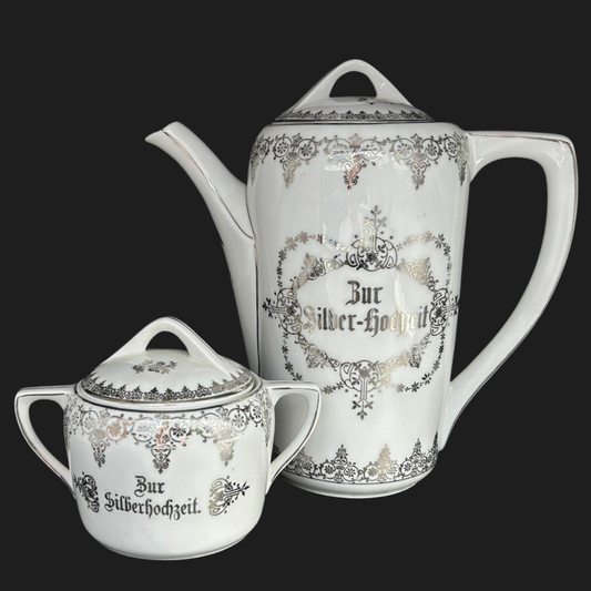 ohne Stempel zur Silber - Hochzeit: Kaffeekanne und Zuckerdose im Set (9053568074052)