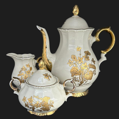 Bavaria goldener Blumenstrauß: Kaffeekanne, Milchkännchen und Zuckerdose im Set (9053584064836)