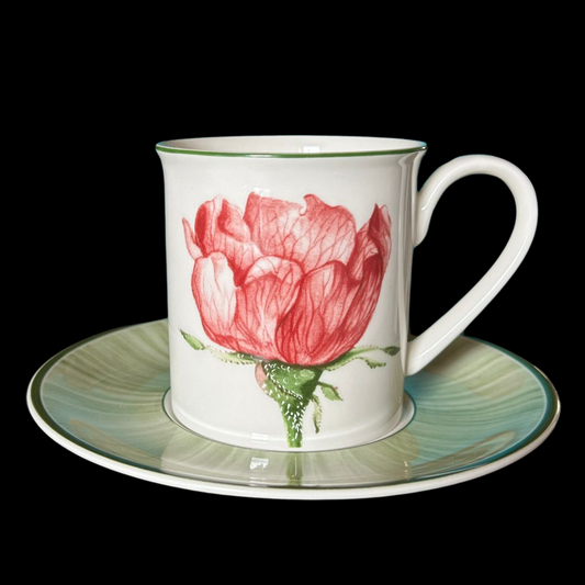 Villeroy & Boch Flora: Henkelbecher / Kaffeebecher mit Unterteller (9116738355524)