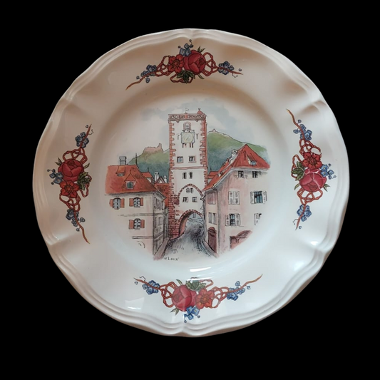 Sarreguemines Obernai France: Brotteller / kleiner Teller - Stadtturm 16,5 cm (9404014395716)