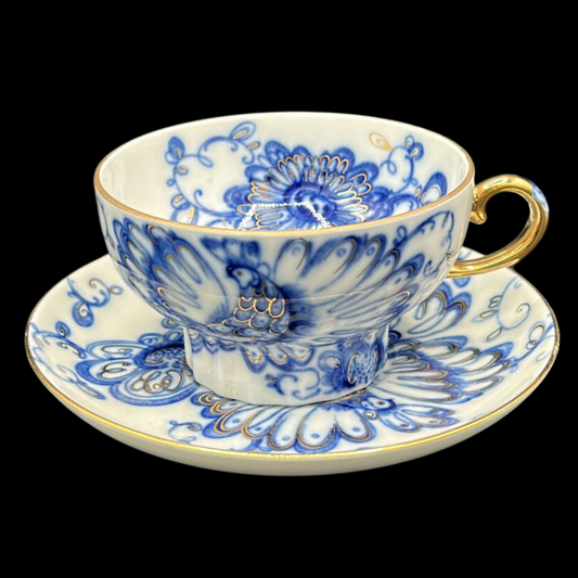 Lomonosov Singender Garten: Kaffeetasse / Tasse mit Unterteller (7120768041097)