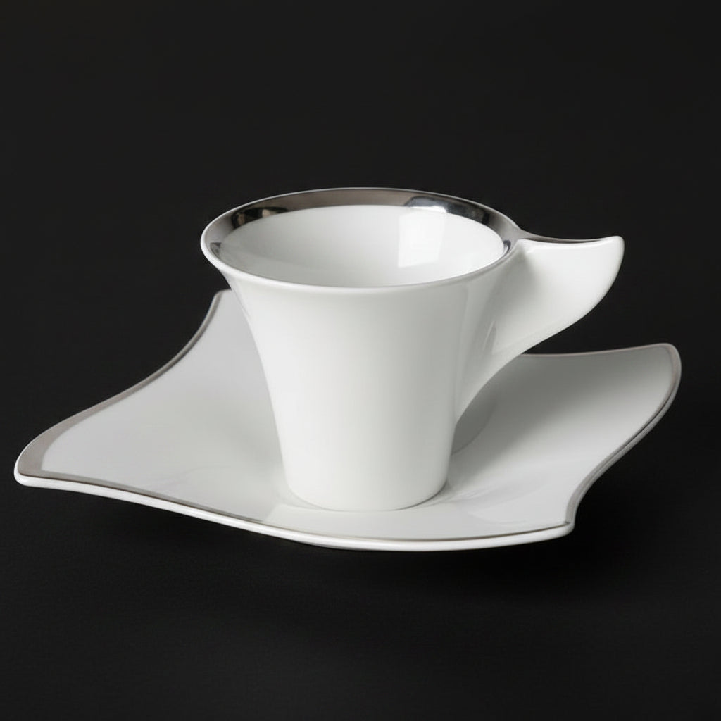 Villeroy & Boch New Wave Premium Platin: Mokkatasse / Espressotasse mit Unterteller