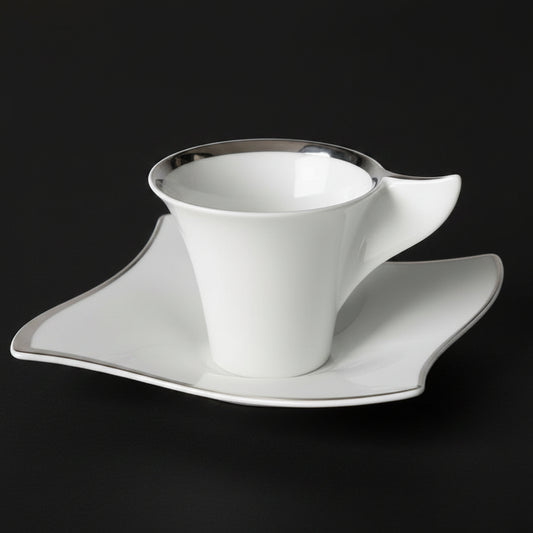 Villeroy & Boch New Wave Premium Platin: Mokkatasse / Espressotasse mit Unterteller