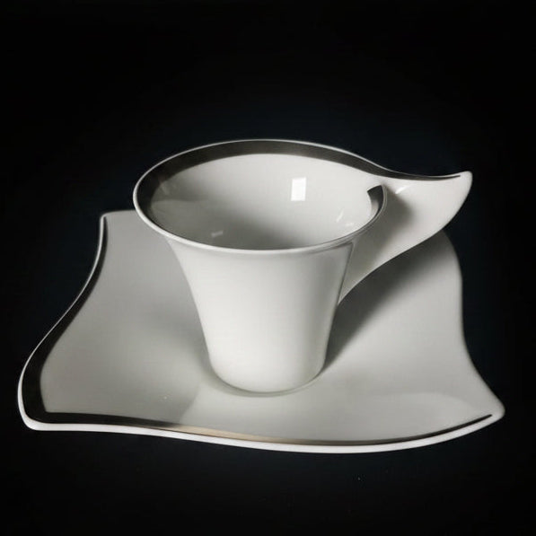 Villeroy & Boch New Wave Premium Platin: Mokkatasse / Espressotasse mit Unterteller