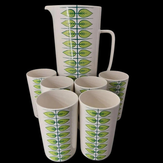 Villeroy & Boch Alt Luxemburg: Krug mit 6 Saftbechern / Set "Grüne Blätter" (7121115414665)