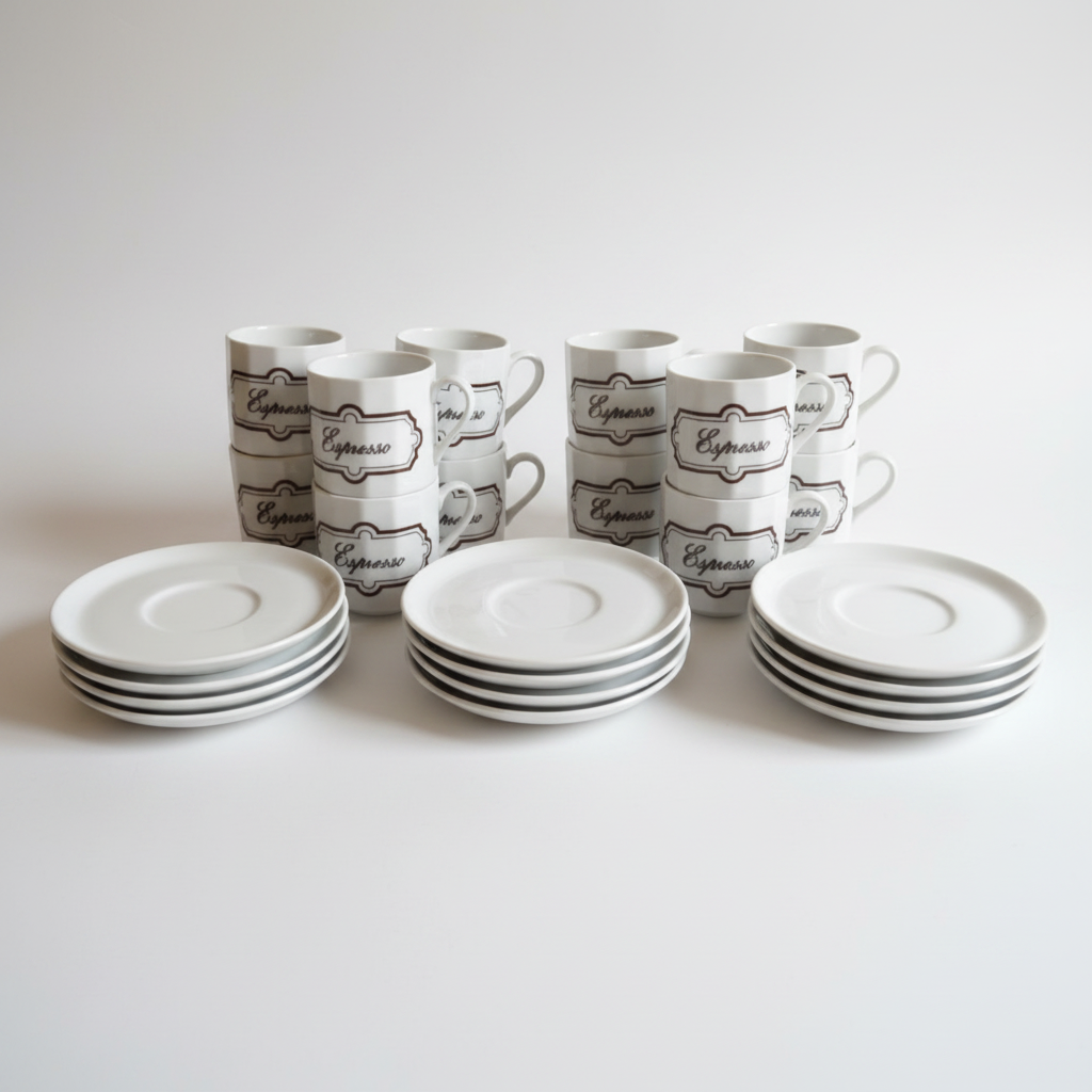 Großes Set: 12 Espressotassen / Mokkatassen mit Unterteller