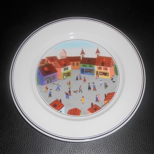 Villeroy & Boch Naif: Speiseteller / flacher Teller - Marktplatz / Dorf - gebraucht (8594934726980)