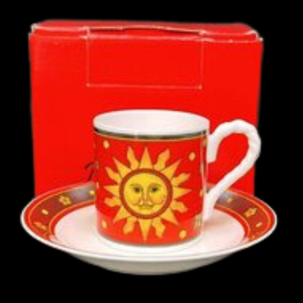 Villeroy & Boch Sun, Moon and Stars: Mokkatasse / Tasse mit Unterteller rot - neu (8529370841412)