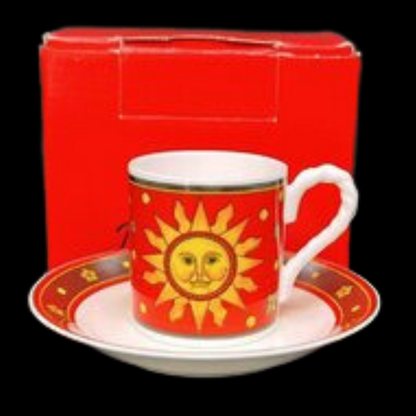 Villeroy & Boch Sun, Moon and Stars: Mokkatasse / Tasse mit Unterteller rot - neu (8529370841412)