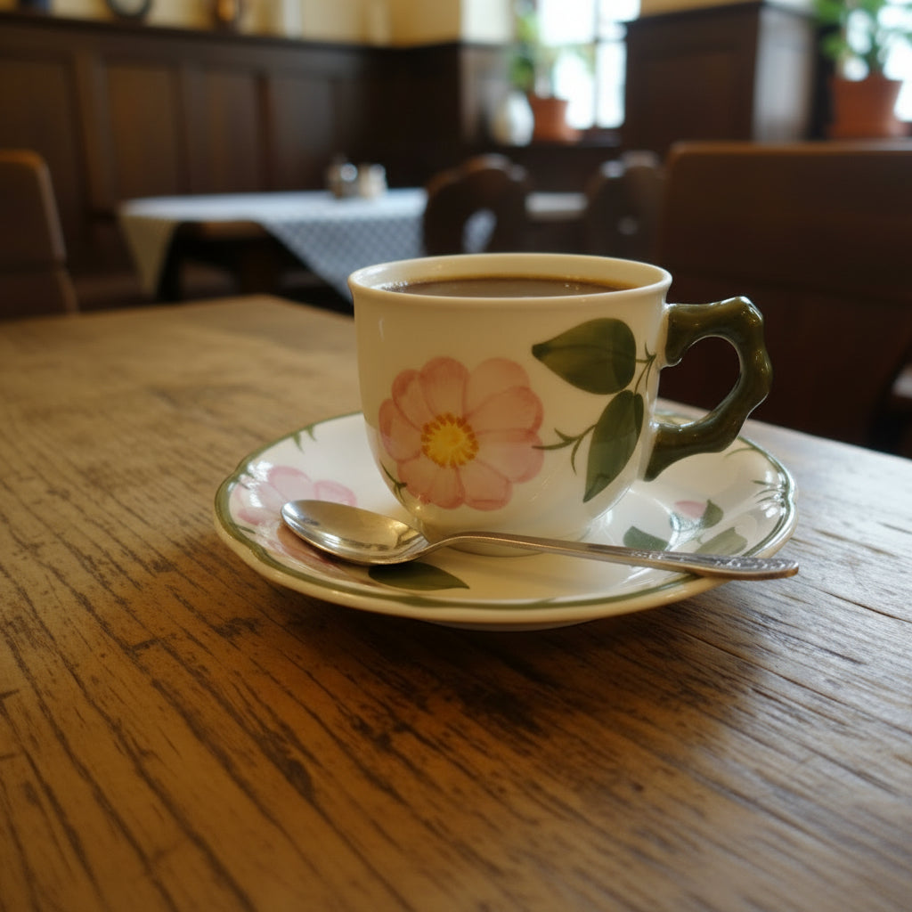 Villeroy & Boch Wildrose: Mokkatasse / Espressotasse mit Unterteller