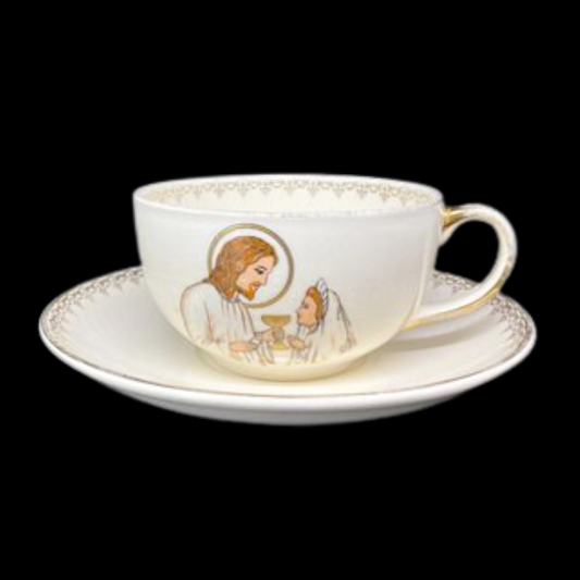 Villeroy & Boch Mettlach 1ère Communion: Teetasse / Tasse mit Unterteller - selten Villeroy & Boch (7121089527945)