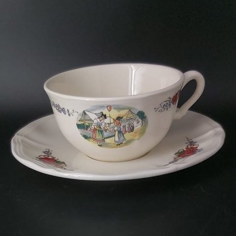 Sarreguemines Obernai France: Teetasse / Tasse mit Unterteller - Luftballon Sarreguemines (7121089790089)
