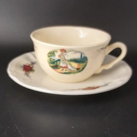 Sarreguemines Obernai France: Teetasse / Tasse mit Unterteller - Gans Sarreguemines (7121091952777)