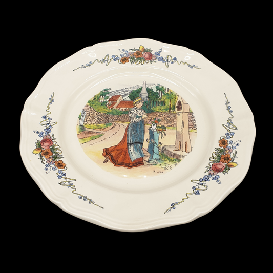 Sarreguemines Obernai France: Speiseteller / flacher Teller - Frau im Gebet Sarreguemines (7121091592329)