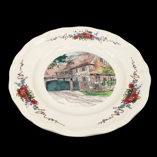 Sarreguemines Obernai France: Speiseteller / flacher Teller - Haustor, 2. Wahl Sarreguemines (7121091788937)