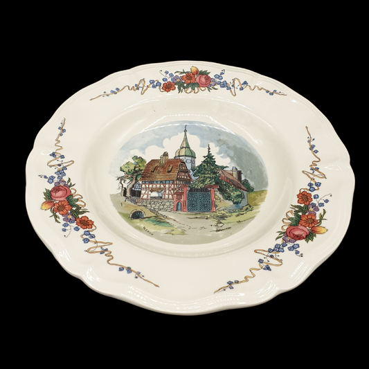 Sarreguemines Obernai France: Suppenteller / tiefer Teller - Zwiebelturm (Beschreibung) Sarreguemines (7121091985545)