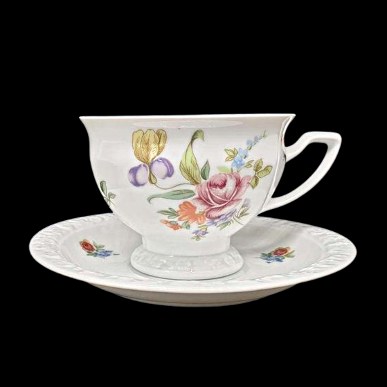 Rosenthal Classic Maria Weiß Sommerstrauß: Teetasse / Tasse mit Unterteller 1 Rosenthal (7120994107529)