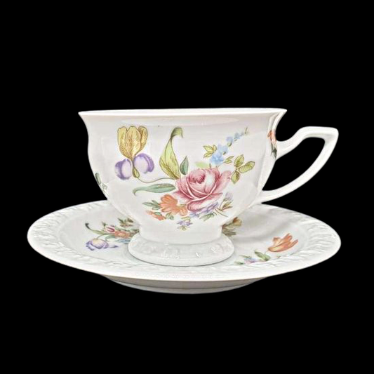 Rosenthal Classic Maria Weiß Sommerstrauß: Teetasse / Tasse mit Unterteller 2 Rosenthal (7120994664585)