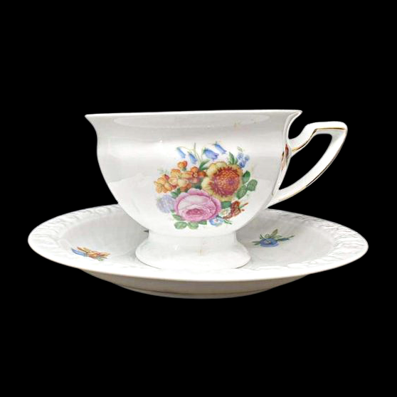 Rosenthal Classic Maria Weiß Sommerstrauß: Teetasse / Tasse mit Unterteller Rosenthal (7120994828425)