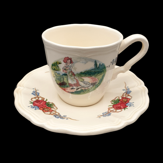 Sarreguemines Obernai France: Mokkatasse / Espressotasde mit Unterteller - Gans Obernai (7120713515145)