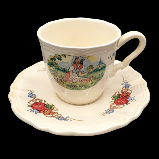 Sarreguemines Obernai France: Mokkatasse / Espressotasse mit Unterteller - Kirchturm Obernai (7120713744521)
