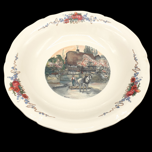 Sarreguemines Obernai France: Schüssel / Servierschüssel, rund - 27 cm - Mann mit Pferd Obernai (7120714334345)
