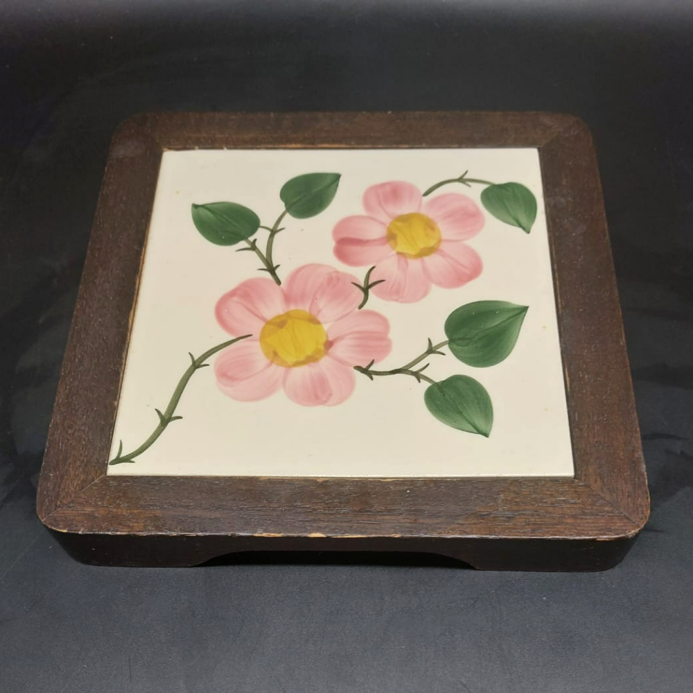 Villeroy & Boch Wildrose: Untersetzer / Fliese mit Holzumrandung - gebraucht Villeroy & Boch (7121024483465)