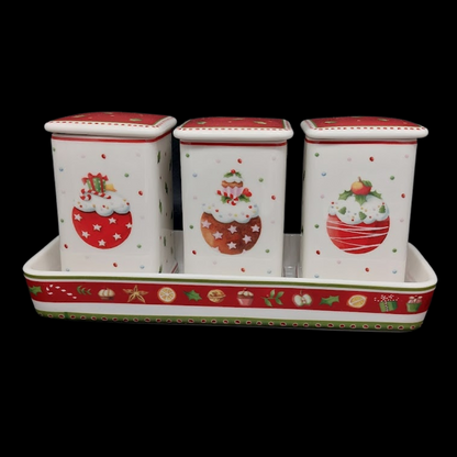 Villeroy & Boch Winter Bakery Delight: drei Marmeladedosen mit Tablett Villeroy & Boch (7120984998025)