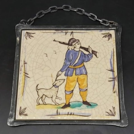 Villeroy & Boch alt: Fliese / Kachel / Untersetzer Jäger mit Hund Villeroy & Boch (7121010524297)