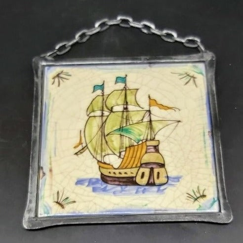 Villeroy & Boch alt: Fliese / Kachel / Untersetzer Segelschiff grün Villeroy & Boch (7121010425993)