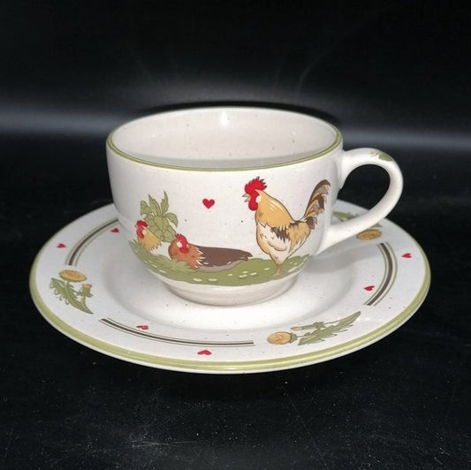 Pfalzkeramik Glückliche Hühner: Kaffeetasse / Teetasse mit Unterteller Motiv 3 Pfalzkeramik (7120811720841)