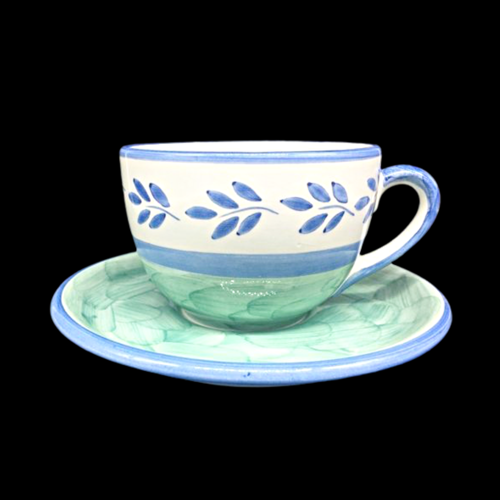 Villeroy & Boch Switch 3 Portugal:  Jumbotasse / Cappuccinotasse mit Unterteller, Blue Leaves Villeroy & Boch (7120947052681)