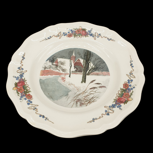 Sarreguemines Obernai France: Speiseteller / flacher Teller - Winterdorf Sarreguemines (7121092608137)