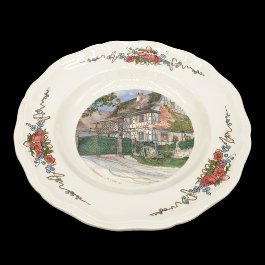 Sarreguemines Obernai France: Suppenteller / tiefer Teller - Haustor - 25 cm Sarreguemines (7121093001353)